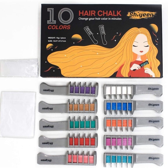 New - 10 Pc Temporary Hair Chalk Wax Combs for Kids, 10 Bright Washable Colors - Picture 11 of 15